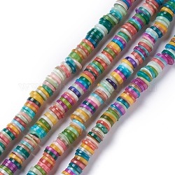 Natural Freshwater Shell Beads Strands, Dyed, Heishi Beads, Flat Round/Disc, Mixed Color, 8~8.5x1~3mm, Hole: 1mm, about 182~200pcs/strand, 15.39 inch(39.1cm)