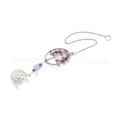 Décoration pendentif améthyste, attrape-soleil suspendu, avec anneaux en acier inoxydable et cadre ovale en alliage, larme, violet, 385x2mm, Trou: 10mm