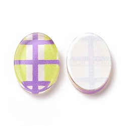 Transparent Acrylic Cabochons, for Earrings Accessories, Oval with Tartan Pattern, Medium Orchid, 18.7x13.8x3.3mm