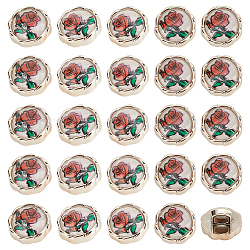 Boutons à tige en résine nbeads, avec des accessoires en plastique abs, 1-trou, plat et circulaire avec rose, blanc, 12.5x9mm, Trou: 3x3.5mm, 100 pcs / boîte