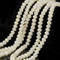 Chapelets de perles en verre électroplaqué, perles d'imitation en jade, plein arc-en-plaqué, facette, rondelle, blanc, 10x8mm, Trou: 1mm, Environ 63~65 pcs/chapelet, 19.2~20 pouce (48~50 cm)