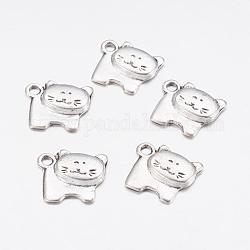 Tibetan Silver Cat Pendants, Lead Free and Cadmium Free, Antique Silver, about 17mm long, 15mm wide, 3mm thick, hole: 2mm