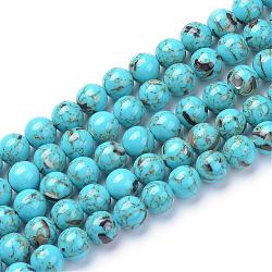 Assembled Synthetic Turquoise and Shell Beads Strands, Dyed, Round, Light Sky Blue, 4mm, Hole: 0.5mm, about 95pcs/strand, 15.7 inch
