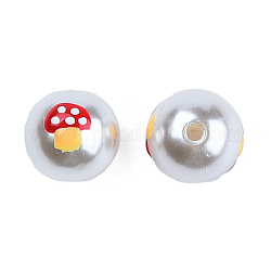 ABS Plastic Imitation Pearl Beads, with Enamel, Round with Mushroom, Dark Red, 12x11.5mm, Hole: 2mm