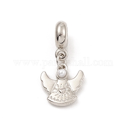 Fascini pendenti europei in lega, con perline acrilico, Ciondoli di grandi dimensioni, angelo, platino, 27mm, Foro: 4.5 mm, angelo: 13.5x13x4mm