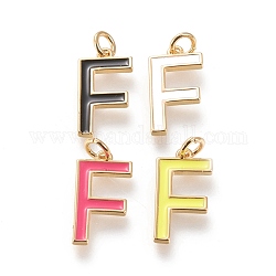 Brass Enamel Pendants, with Jump Ring, Long-Lasting Plated, Real 18K Gold Plated, Letter.F, Mixed Color, Letter.F, F: 18x9.5x1.8mm, Jump Rings: Inner Diameter: 3mm
