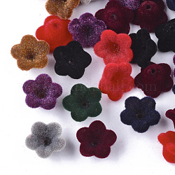 Tapas de cuentas de acrílico flocky, 5-pétalo, flor, color mezclado, 12x12x7.5mm, agujero: 1 mm