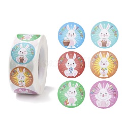 Пасхальная тема самоклеющиеся рулоны бумажных наклеек, с кроликом шаблон, круглые наклейки, подарочные наклейки, разноцветные, 25x0.1 мм, о 500шт / рулон