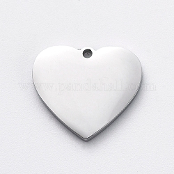 304 charms di tag in bianco in acciaio inossidabile, lucidatura manuale, cuore, colore acciaio inossidabile, 12x13x2mm, Foro: 0.8 mm