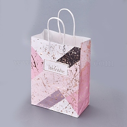 Buste rettangolari in carta kraft con manico, sacchetto, borsa della merce, regalo, borsa da festa, roso, 18.5x25.5x9.5cm