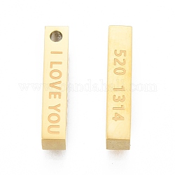 Placage ionique (ip) 304 pendentifs en acier inoxydable, rectangle avec le mot je t'aime & 520 1314, or, 20x4x4mm, Trou: 1.8mm