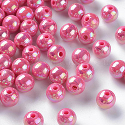 Perles acryliques opaques, de couleur plaquée ab , ronde, camélia, 8x7mm, Trou: 2mm, environ 1745 pcs/500 g
