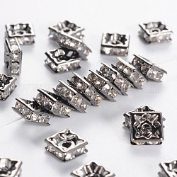 Abalorios de latón Diamante de imitación espaciador, Grado A, sin níquel, gunmetal, cuadrado, cristal, 6x6x3mm, agujero: 1 mm