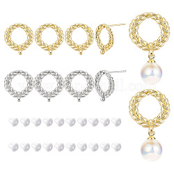 BENECREAT 8Pcs 2 Colors Brass Stud Earring Findings, with Vertical Loop, Leaf Wreath, with 50Pcs Plastic Ear Nuts, Platinum & Golden, 15x13mm, Hole: 1mm, Pin: 0.8mm, 4Pcs/color