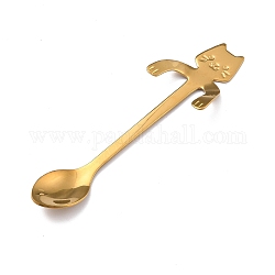 304 cuchara colgante de acero inoxidable, forma de gato, dorado, 116x32x8.5mm