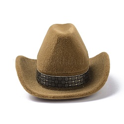 Boîtes anneau de velours, avec du plastique, chapeau de cowboy occidental, café, 6.75x5.7x3.65 cm