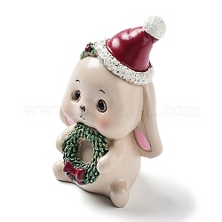 Ornamento di scultura in resina di animali natalizi, per le decorazioni della scrivania di casa, coniglio, 36x30x56mm