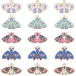SUNNYCLUE 20Pcs 5 Style Alloy Enamel Pendants, Moth Charm, Mixed Color, 15~21.5x28x1.5mm, Hole: 1.8~2mm, 4pcs/style