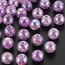 Perles en acrylique transparentes craquelées, de couleur plaquée ab , ronde, violette, 8x7mm, Trou: 1.8mm, environ 1745 pcs/500 g