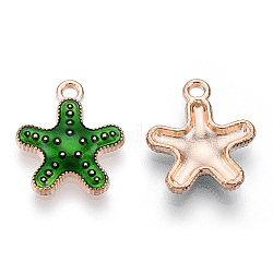 Pendentifs d'émail en alliage, or clair, étoile de mer / étoiles de mer, verte, 16x14x3mm, Trou: 1.5mm