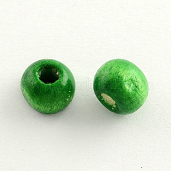 Dyed Natural Wood Beads, Round, Lead Free, Green, 5x3mm, Hole: 1.5mm, about 40000pcs/1000g