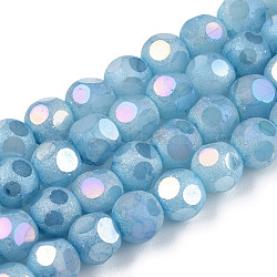 Fili di perline di vetro smerigliato opaco, ab colore placcato, sfaccettato, tondo, cielo blu, 6.5x6mm, Foro: 1.5 mm, circa 70pcs/filo, 16.38 pollice (41.6 cm)