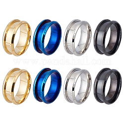 Dicosmetic 8 pz 4 colori 316l in acciaio al titanio scanalato anelli per dito, anello del nucleo vuoto, per la realizzazione di gioielli con anello di intarsio, colore misto, scanalato: 4.5mm, misura degli stati uniti 7 1/4 (17.5mm), 8mm, 2 pz / colore