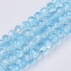 Transparent Crackle Spray Painted Glass Beads Strands, Faceted, Rondelle, Light Sky Blue, 8x6mm, Hole: 1.2mm, about 67~70pcs/strand, 16.34 inch