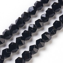 Brins de perles d'onyx noir naturel, facette, teints et chauffée, 8x8mm, Trou: 1mm, Environ 49 pcs/chapelet, 15.7 pouce