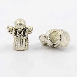 Alloy European Beads, Tibetan Style, Lead Free and Cadmium Free, Antique Silver Color, Angel, Size: about 13mm long, 11mm wide, 8mm thick, hole: 4.5mm