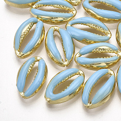 Alloy Enamel Beads, Cowrie Shell Shape, Light Gold, Sky Blue, 16.5x10x4.5mm, Hole: 1.2mm