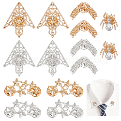 PandaHall Elite 14Pcs 7 Style Star & Flower & Wheat & Spider Alloy Brooch Pins with Crystal Rhinestone, Shirt Collar Badges Clips, Mixed Color, 18~40x18.5~40x1.5~5mm, 2Pcs/style