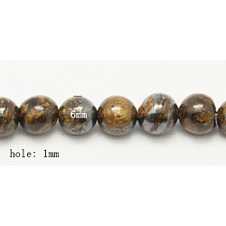 Природные бронзитом бисер нитей, круглые, кокосового коричневый, Размер : диаметром около 6 мм , отверстие : 1 мм, 60 шт / нитка, 15.7 дюйм