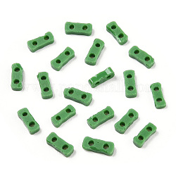 2-Loch-Backfarbe Glasperlen, Rechteck, grün, 4.5~5x2x1~1.5 mm, Bohrung: 0.5~0.8 mm