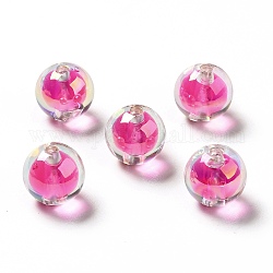 Perles acryliques irisées arc-en-ciel à placage uv bicolore, ronde, rose foncé, 15~15.5x15.5~16mm, Trou: 3~3.1mm