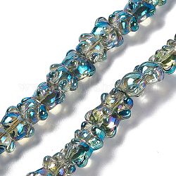 Chapelets de perles en verre électroplaqué, demi-plaqué, ours, vert plaqué, 15x12x8.5mm, Trou: 1mm, Environ 44 pcs/chapelet, 25.20 pouce (64 cm)