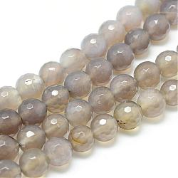 Natural Grey Agate Bead Strands, Faceted, Round, 6mm, Hole: 1mm, about 63~65pcs/strand, 14.8~15 inch