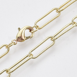 Realizzazione di collana con catena a graffetta ovale rotonda in ottone, con chiusure moschettone, oro chiaro, 18.3 pollice (46.5 cm), link: 15x4.5x1 mm