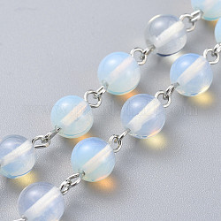 Handgefertigte runde Perlenketten aus Opalit, ungeschweißte, mit platinierten Augenstiften aus Eisen, 39.37 Zoll (100 cm), Perlen: 8~8.5 mm, 1 m / Strang