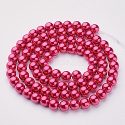Chapelets de perles en verre nacré, nacré, ronde, rose foncé, 10mm, Trou: 1mm, Environ 85 pcs/chapelet, 32 pouce