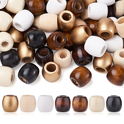 Craftdady 210pcs 7 style perles en bois naturel non fini, non teint, baril, couleur mixte, 17x16mm, Trou: 8mm