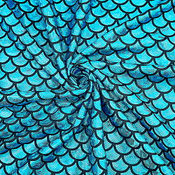 Tissu à écailles de poisson imprimé en spandex avec des hologrammes scintillants, tissu extensible, dark cyan, 150x0.08 cm