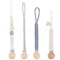 CHGCRAFT 4Pcs 4 Style Wood Baby Pacifier Holder Clips, with Cotton Rope, Mixed Color, 232~270, 1pc/style