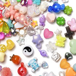 Perles acryliques plaquées, formes mixtes, couleur mixte, 7~18x7~27x4~12mm, Trou: 1.2~4mm