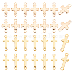 BENECREAT 32pcs 2 styles Brass Connector Charms, Religion Cross Links, Real 18K Gold Plated, 12~14x5~7x1.5~2mm, Hole: 0.8~1mm, 16pcs/style