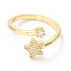 Brass Micro Pave Clear Cubic Zirconia Cuff Rings, Open Rings, Long-Lasting Plated, Star, Real 18K Gold Plated, US Size 7 1/4(17.5mm), Inner Diameter: 17.5mm