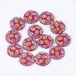 Кабошоны из смолы, плоские круглые с цветком, средне фиолетовый красный, 12x3~3.5 мм