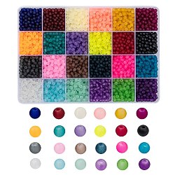 24 Farben transparente Glasperlenstränge, für die Herstellung von Perlenschmuck, matt, Runde, Mischfarbe, 8 mm, Bohrung: 1.3~1.6 mm, ca. 600~648 Stk. / Kasten
