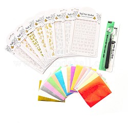Набор наклеек для ногтей, с блестящими лазерными наклейками, наклейки с лазерной линией, пинцет из нержавеющей стали, разноцветные, наклейки: 24 лист / комплект
