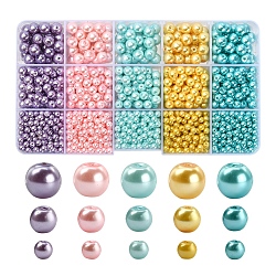 Perle di perle di vetro perlate dipinte a cottura in stile 3300 pz 15, tondo, colore misto, 4~9mm, Foro: 1 mm, 220pcs / style